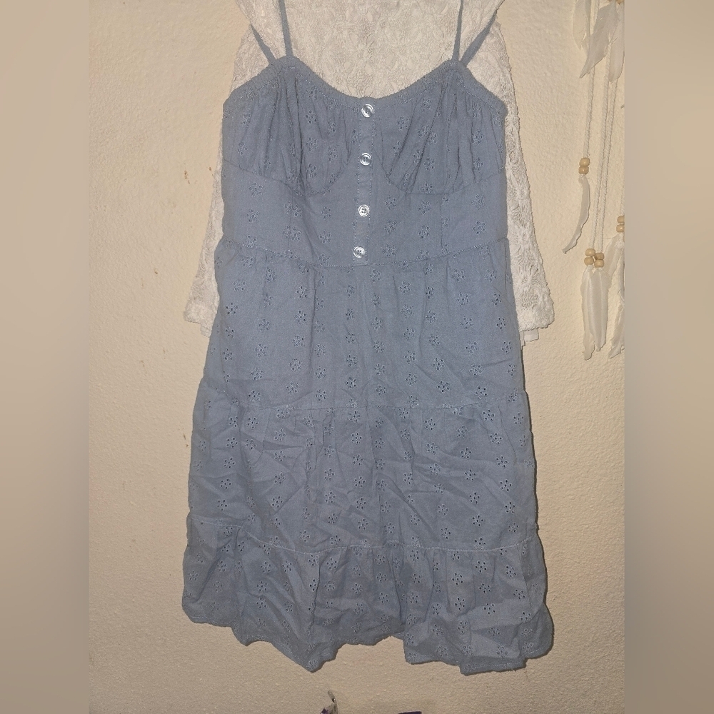 Elegant Blue Eyelet Dress